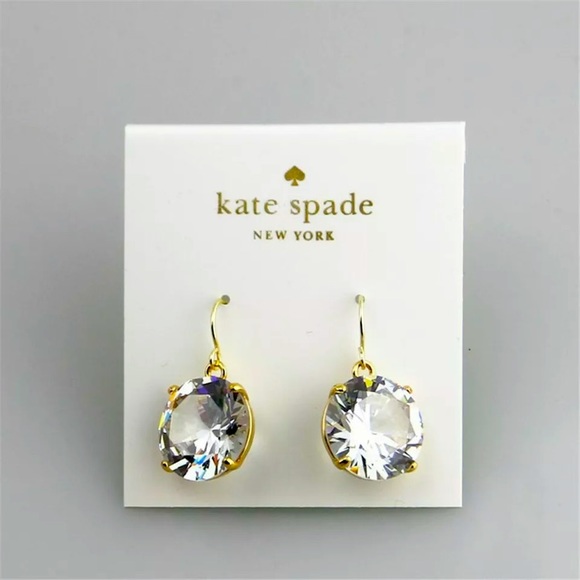 Kate Spade Square Crystal Gold Plated Glitter Round Leverback Drop Earrings. - Picture 3 of 4